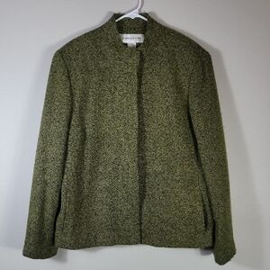 Vintage Jones New York Women Tweed Jacket Size 14 Wool Button Pockets Green Coat